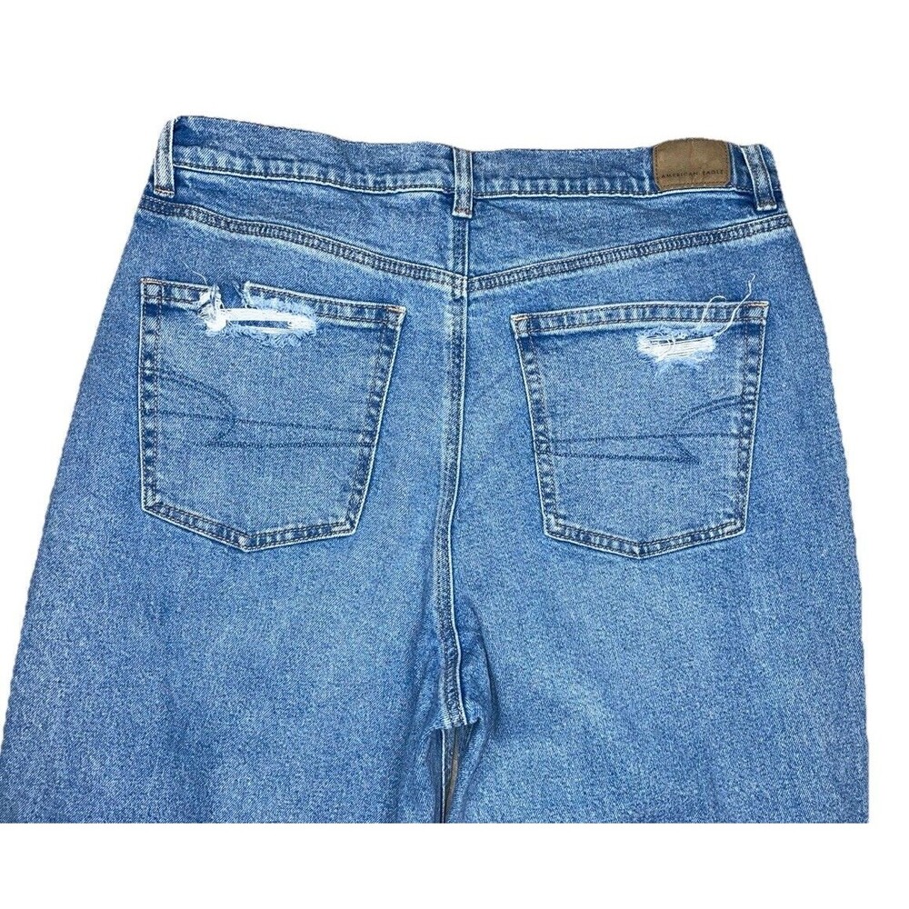 American Eagle Highest Rise Baggy Straight Jeans Size 14R Light Wash Distressed - Picture 8 of 14